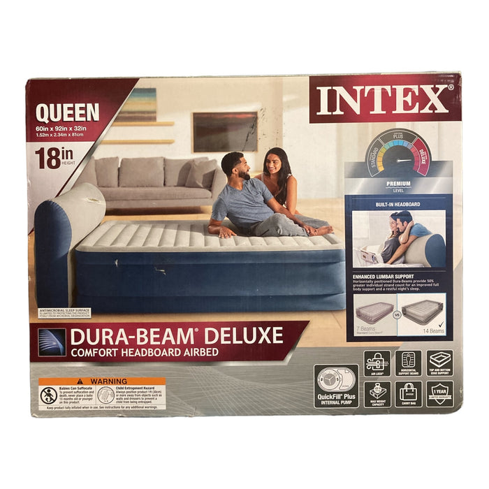 Intex Queen Dura-Beam Deluxe Series Comfort Headboard Airbed with Internal Pump