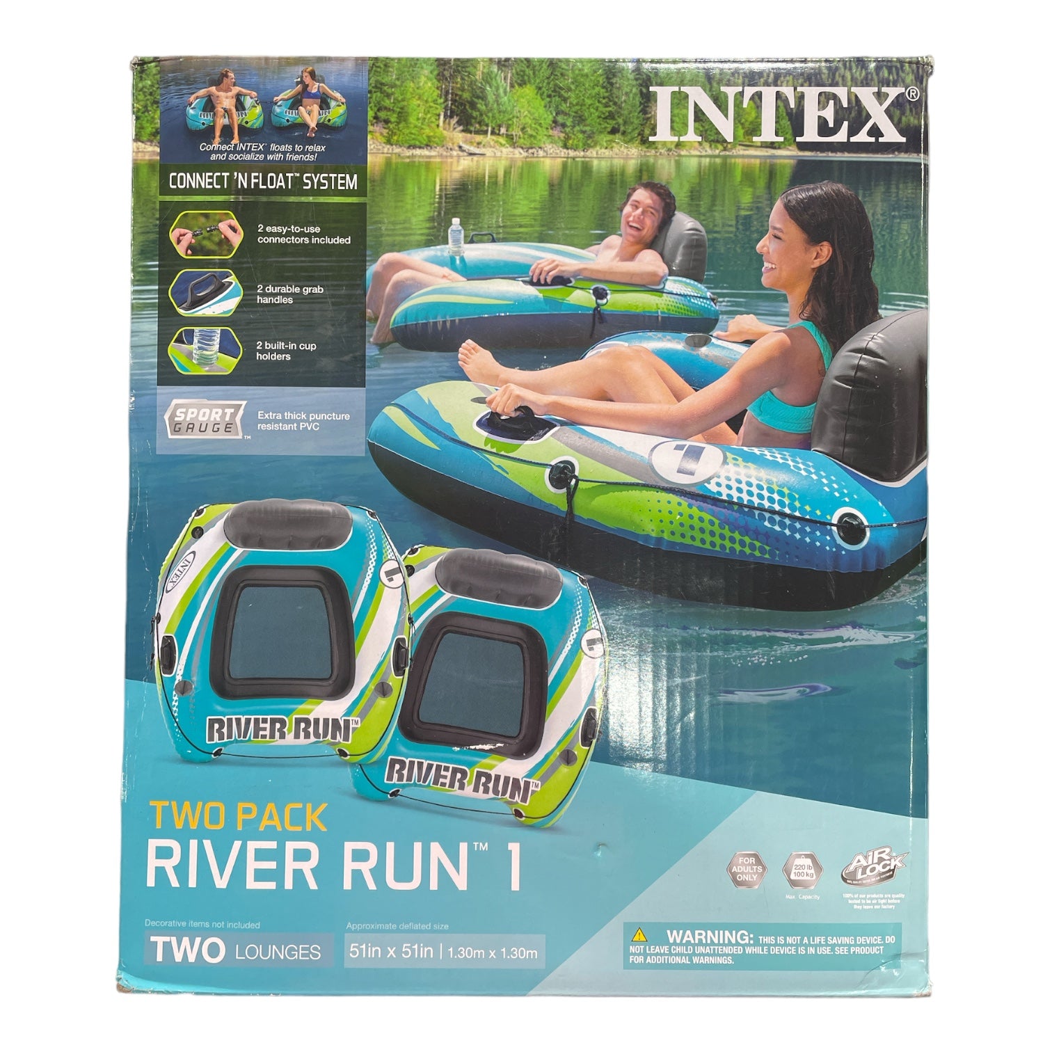 Intex River Run 1 Inflatable Floating Water Lounge Tube Raft (2 Pack ...