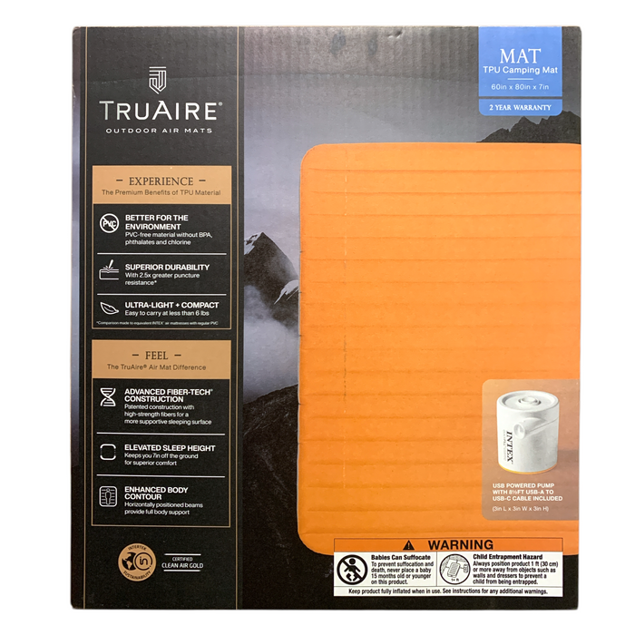 Intex TruAire Outdoor Inflatable TPU Camping Mat, 60"x80"x7"& QuickFill USB Pump