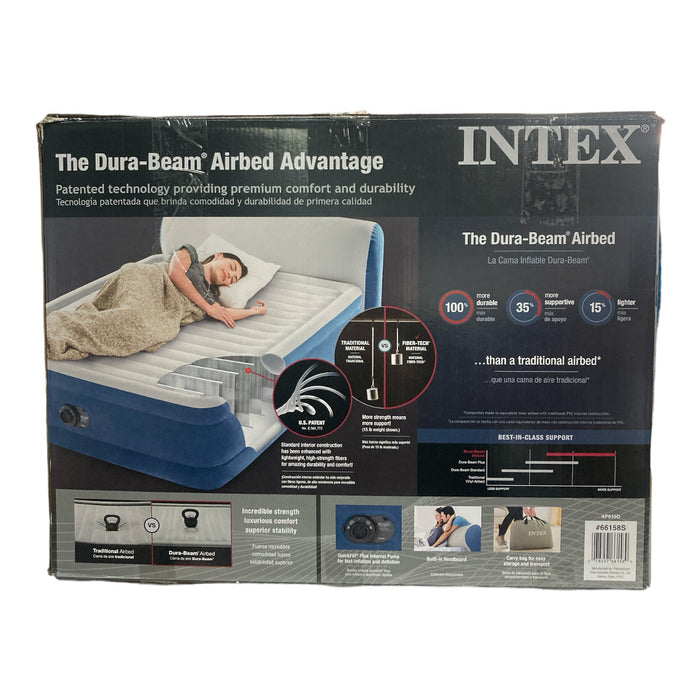 Intex Dura-Beam Deluxe Comfort Headboard Airbed, Queen, Blue, 60inx92inx32in