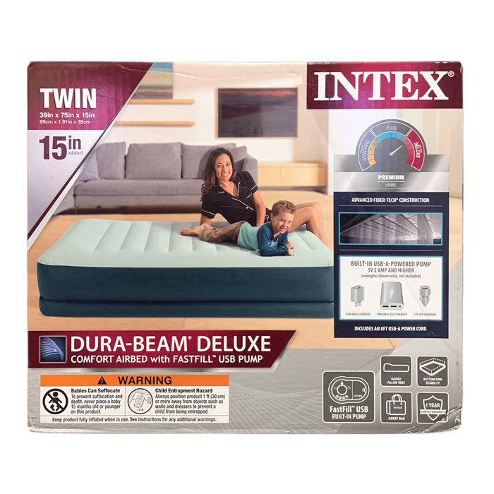 Intex Dura-Beam Comfort Airbed with Fastfill USB Pump, 15" Height, Twin