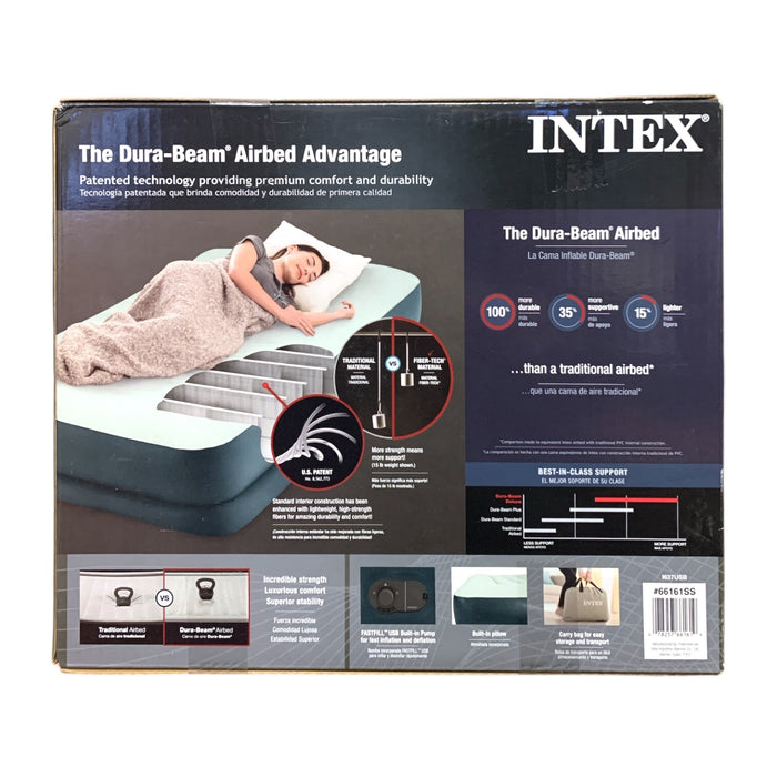 Intex Dura-Beam Comfort Airbed with Fastfill USB Pump, 15" Height, Twin