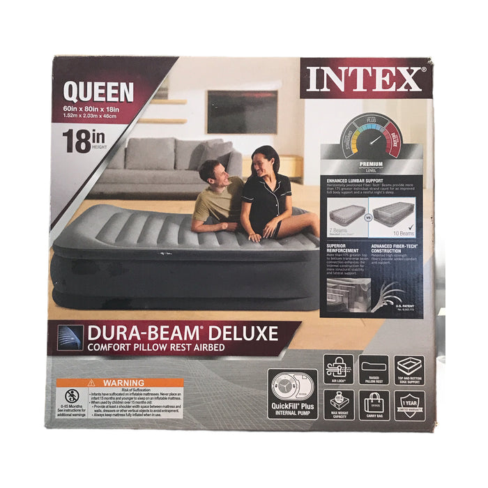 Intex Queen Dura-Beam Deluxe Comfort Pillow Rest Airbed with Internal Pump