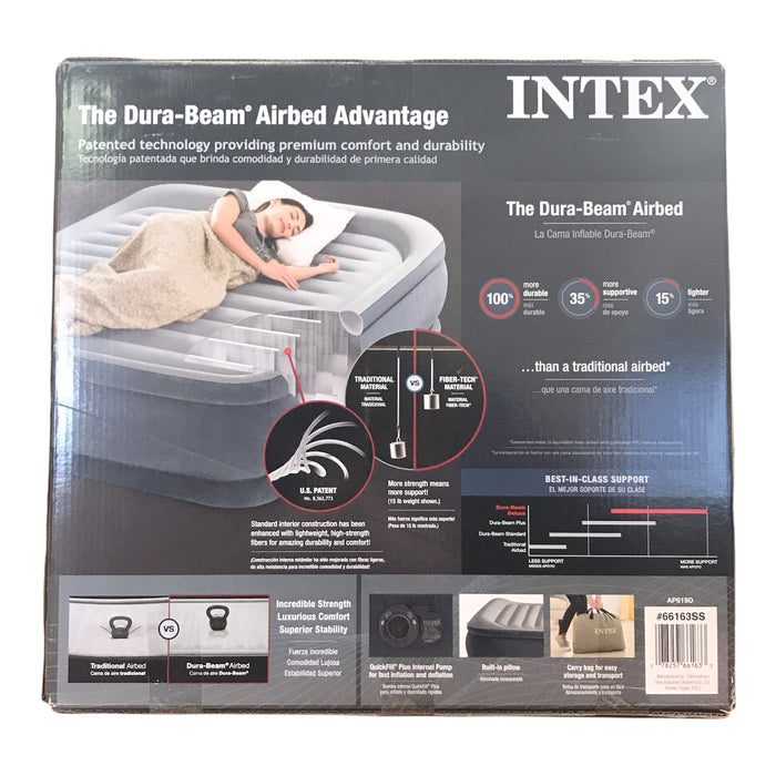 Intex Queen Dura-Beam Deluxe Comfort Pillow Rest Airbed with Internal Pump