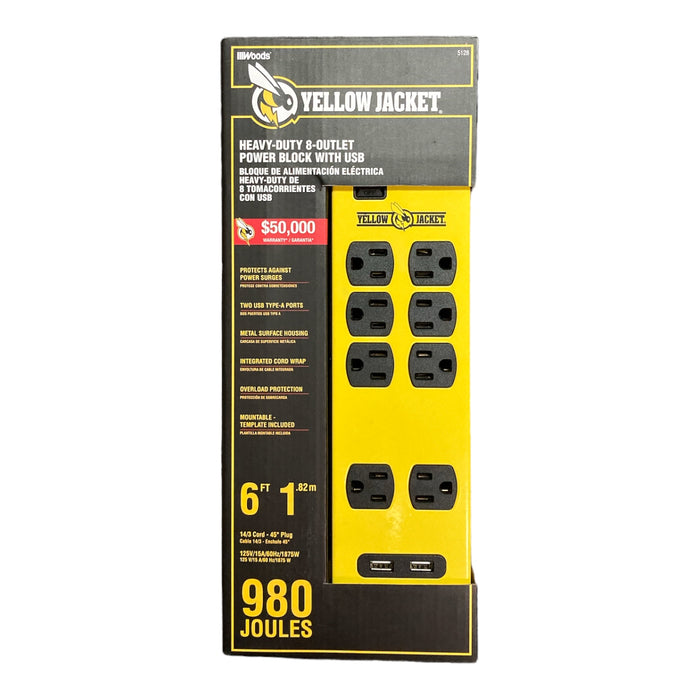 Yellow Jacket 8-Outlet Power Block With USB