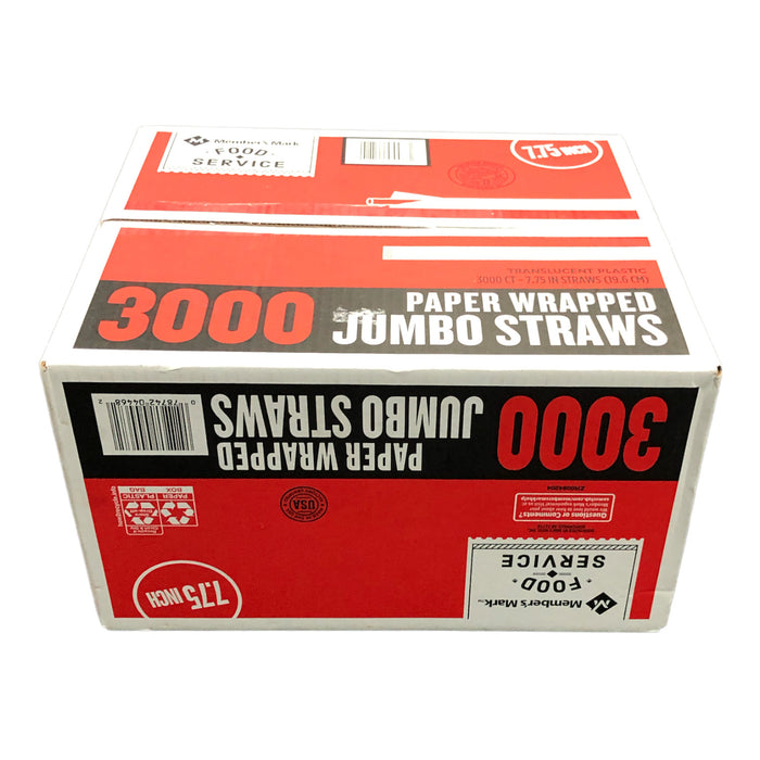 Member's Mark Jumbo Paper Wrapped Straws, Clear Plastic (7.75" x 3000 ct)