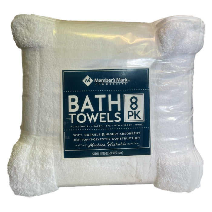 Member's Mark Commercial Hospitality Bath Towels, White, Set of 8