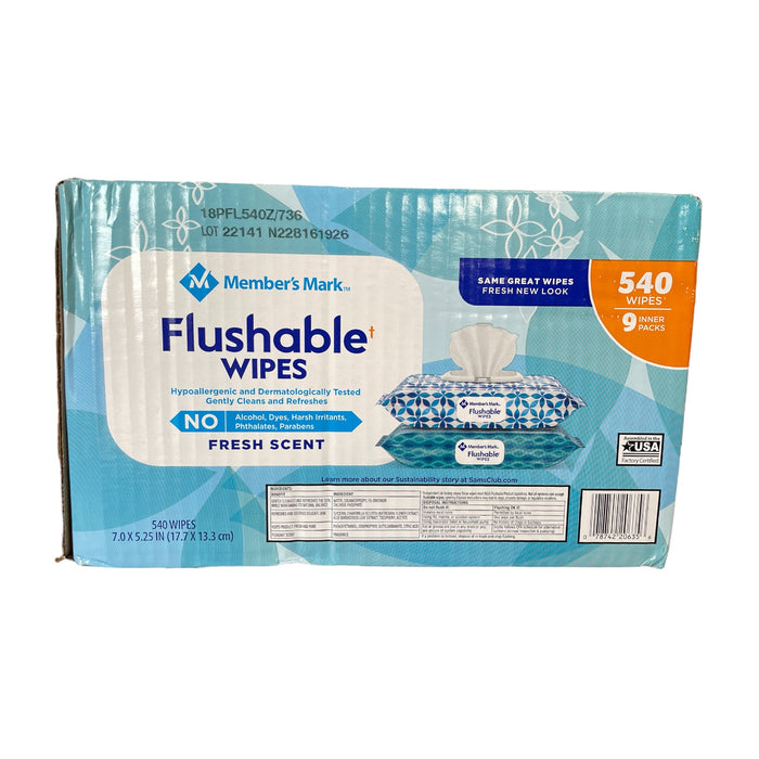 Member's Mark Flushable Scented Wipes, 9 packs - 540 Wipes