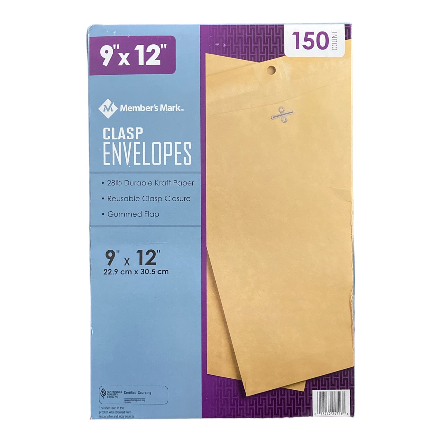 Member's Mark 28lb Durable Kraft Paper Clasp Envelope 9" x 12" (150 ct.)