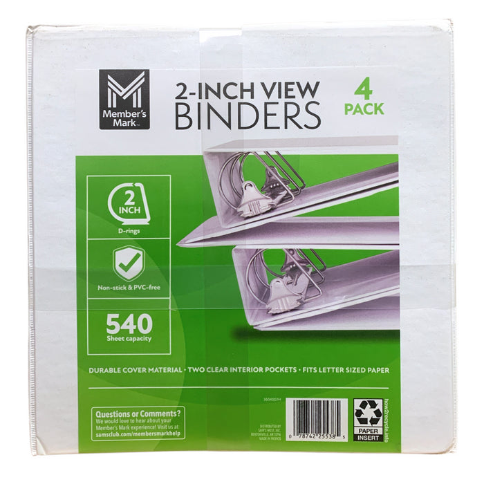 Member's Mark 2" D-Ring View Binder Organizer, White (4 pk.)