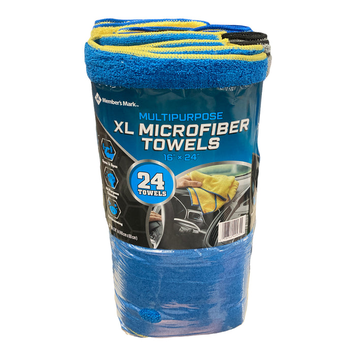 Member's Mark Microfiber Towels (24 pk. 3 Colors. Blue, Gray and Yellow)