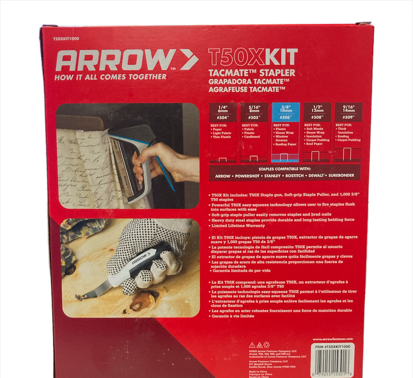 Arrow Fastener T50X Stapler Kit with Stapler, Puller & 1000 Staples