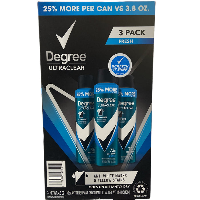 Degree for Men Ultraclear Black+White Deodorant Dry Spray, Fresh, 4.8 oz., 3 pk.