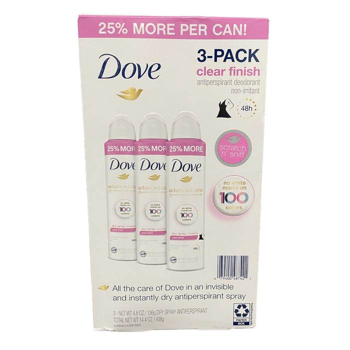 Dove Womens 4.8 oz Invisible Dry Spray Antiperspirant Deodorant, 3 Pack