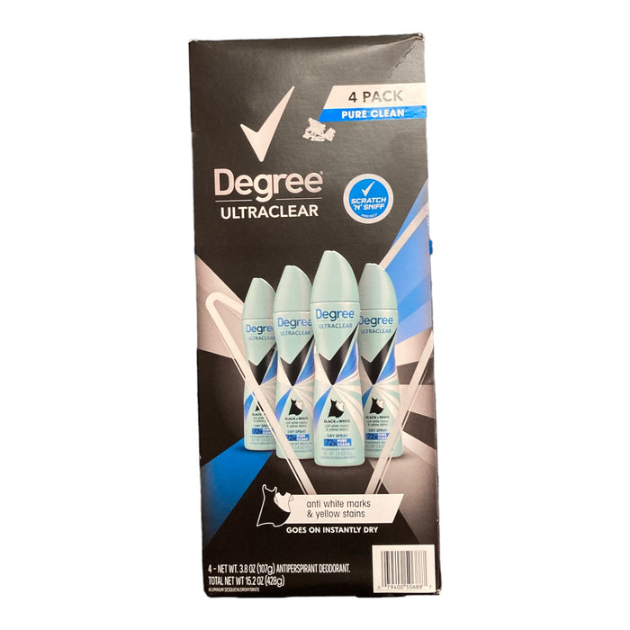 Degree UltraClear Deodorant Dry Spray Goes On instantly Dry 4 Pack