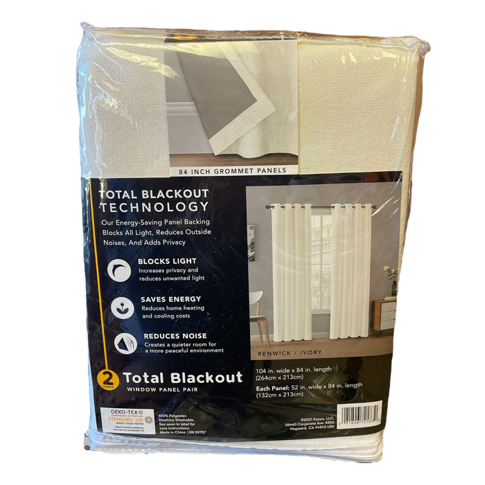 Total Blackout Window Curtain Panel Pair Set, Ivory, 84" x 52"