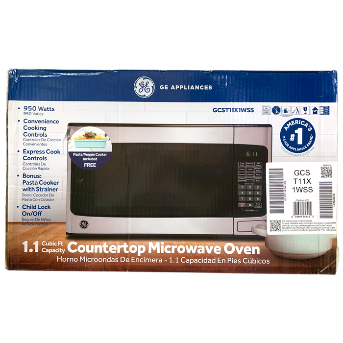 GE Appliances 1.1Cu.Ft. Capacity Countertop Microwave Oven, GCST11X1WSS