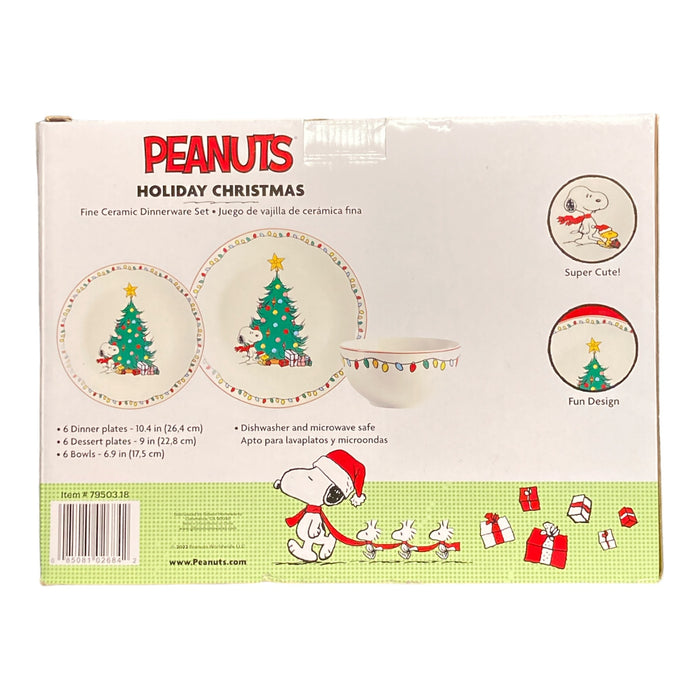 Peanuts Holiday Christmas 18-Piece White Fine Ceramic Dinnerware Set