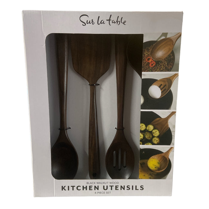 Sur La Table 4pc Black Walnut Wood Kitchen Utensil Set