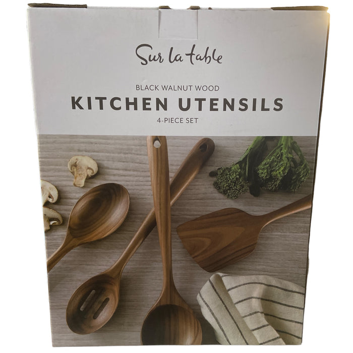 Sur La Table 4pc Black Walnut Wood Kitchen Utensil Set