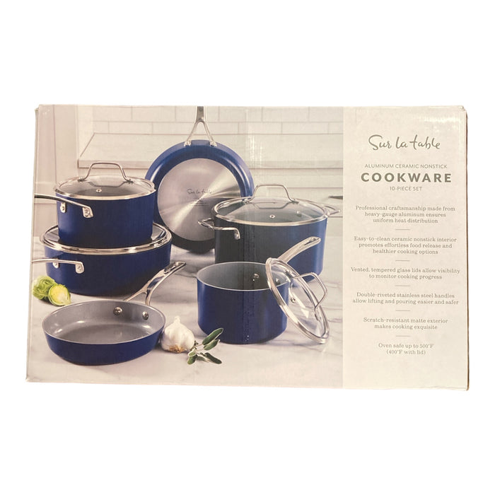 Sur La Table Signature Aluminum Ceramic Non-Stick 10-Piece Cookware Set (Blue)