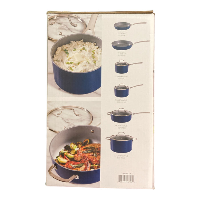 Sur La Table Signature Aluminum Ceramic Non-Stick 10-Piece Cookware Set (Blue)