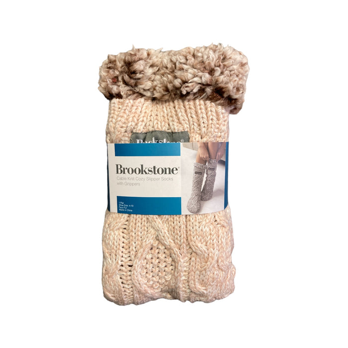 Brookstone Women's Cable Knit Cozy Slipper Socks with Grippers