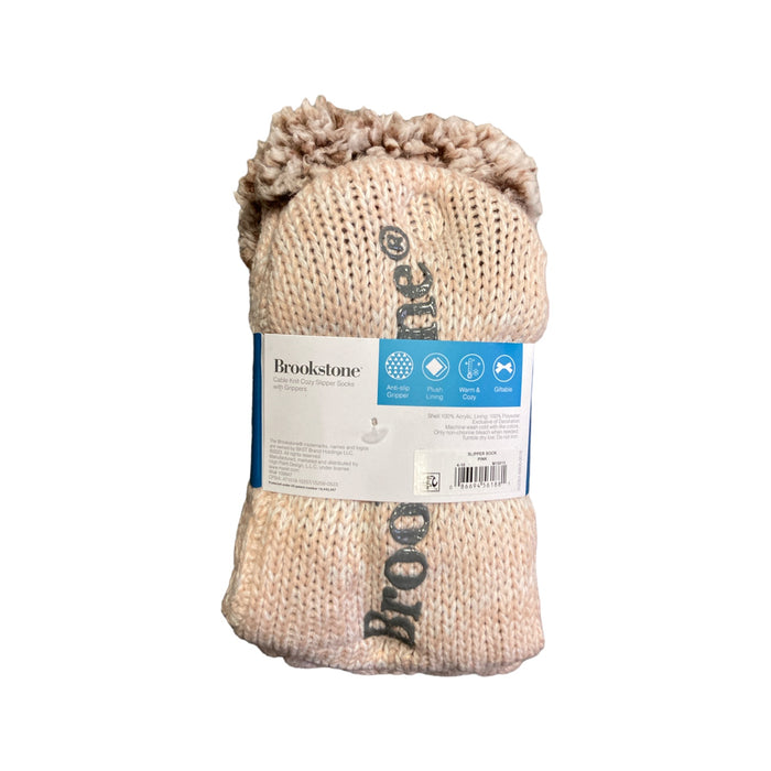 Brookstone Women's Cable Knit Cozy Slipper Socks with Grippers