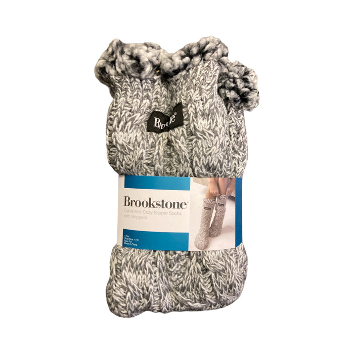 Brookstone Women's Cable Knit Cozy Slipper Socks with Grippers