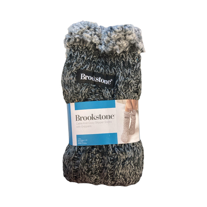 Brookstone Women s Cable Knit Cozy Slipper Socks with Grippers