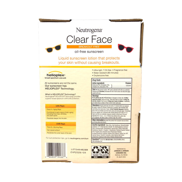 Neutrogena Face Sunscreen Broad Spectrum SPF 50 Clear Face Lotion, 2 x 3 fl. oz