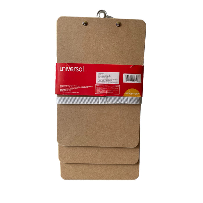 Universal Hardboard Clipboard, 3/4" Capacity, 5 x 8 Sheets, Brown (3 Pack)