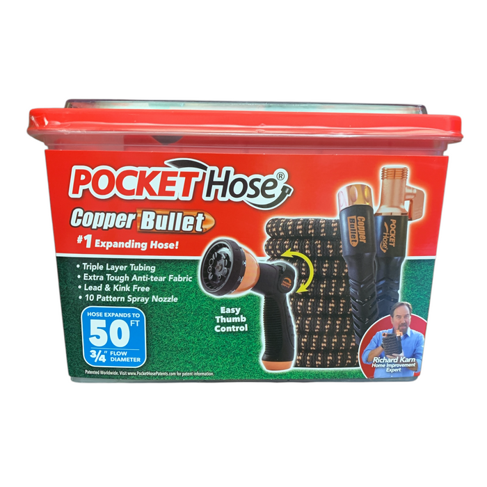 Pocket Hose Copper Bullet 50' Triple-Layered Expanding Hose & 10-Pattern Sprayer