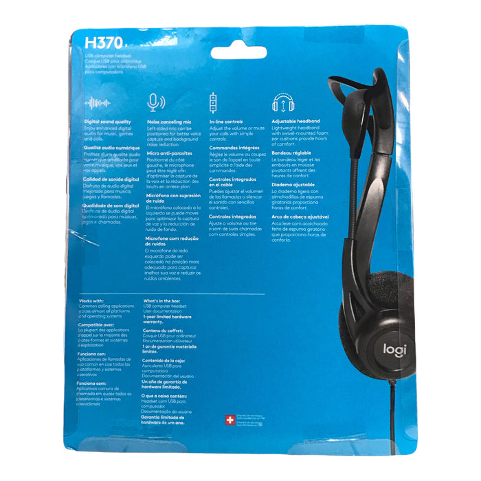 Logitech H370 USB Computer Headset Digital Sound Noise Canceling Mic, Black