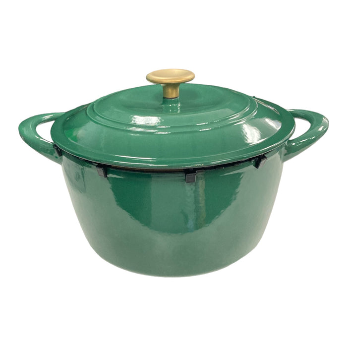 Tramontina Enamel Coated Round Cast Iron, 7 Quart, Spruce/Gold Knob