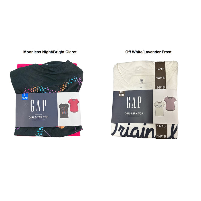 GAP Girl's 2 Pack Short Sleeve Soft Graphic Logo Cut Out Back Tee