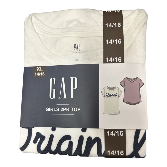 GAP Girl's 2 Pack Short Sleeve Soft Graphic Logo Cut Out Back Tee