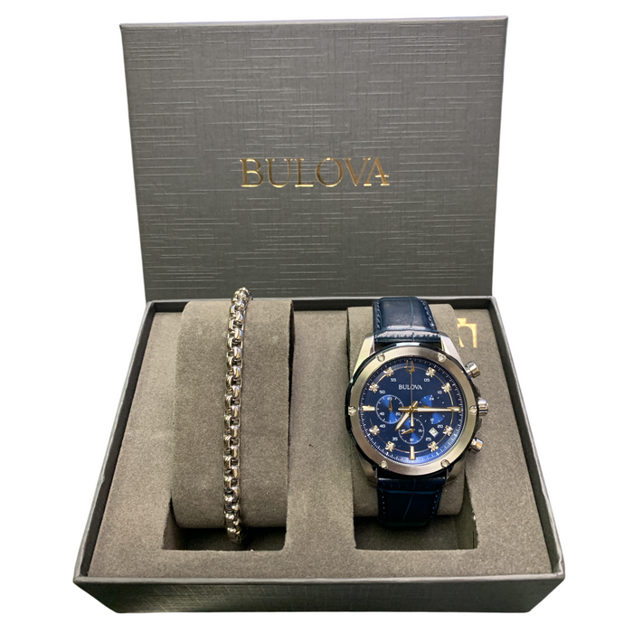 Bulova Men's Classic Calendar Quartz Blue Leather 43mm Watch & Bracelet, 98K114