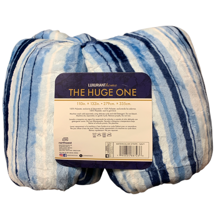 Luxuriant Home The Huge One Family-Sized Velvet Cloud Blanket, Blue Stripe