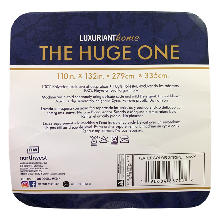 Luxuriant Home The Huge One Family-Sized Velvet Cloud Blanket, Blue Stripe