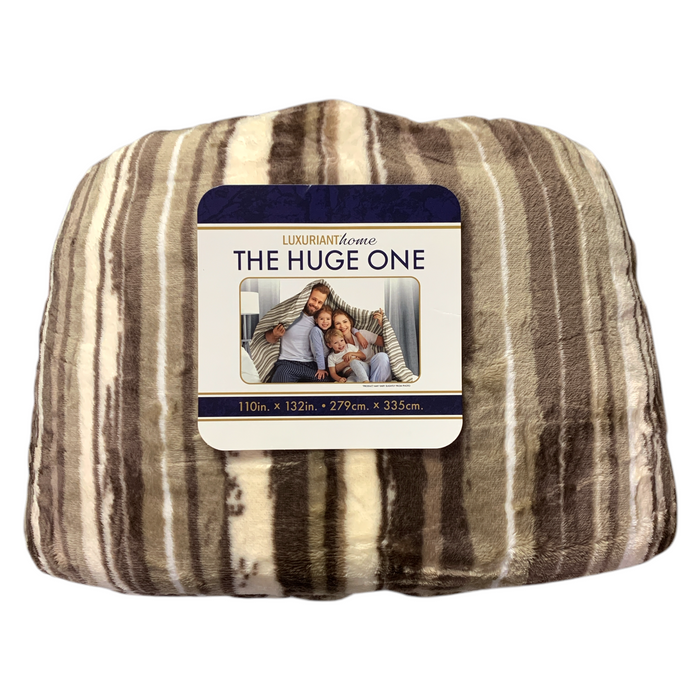 Luxuriant Home The Huge One Family-Sized Velvet Cloud Blanket, Brown Stripe
