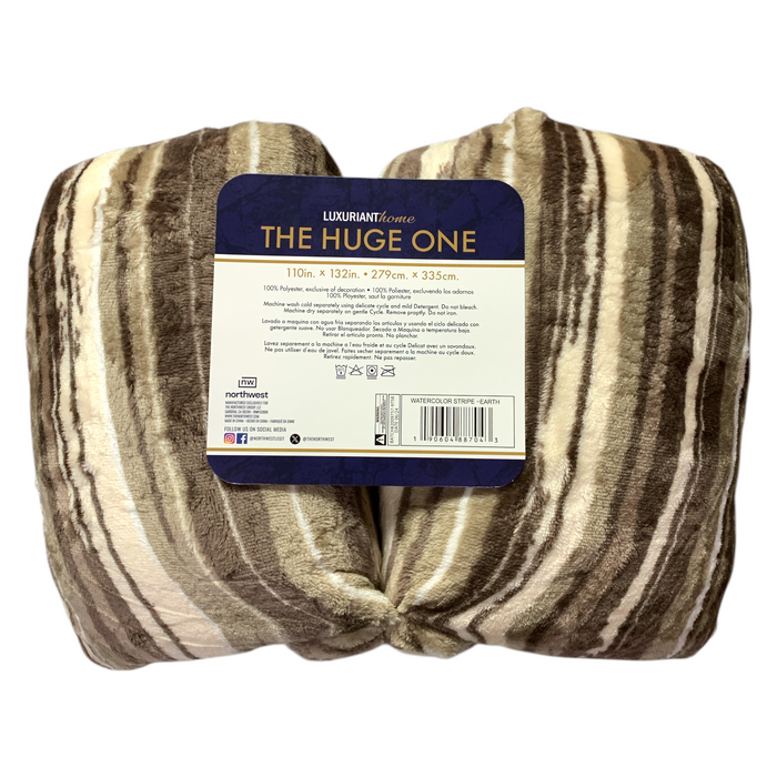 Luxuriant Home The Huge One Family-Sized Velvet Cloud Blanket, Brown Stripe