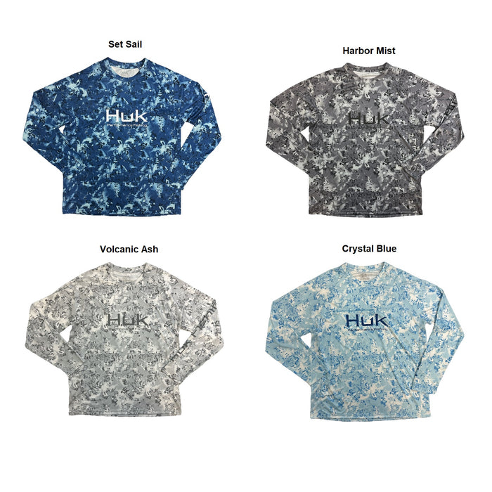 HUK Men's Long Sleeve UPF+ 50 Pursuit Fin Flats Tech Crew Shirt