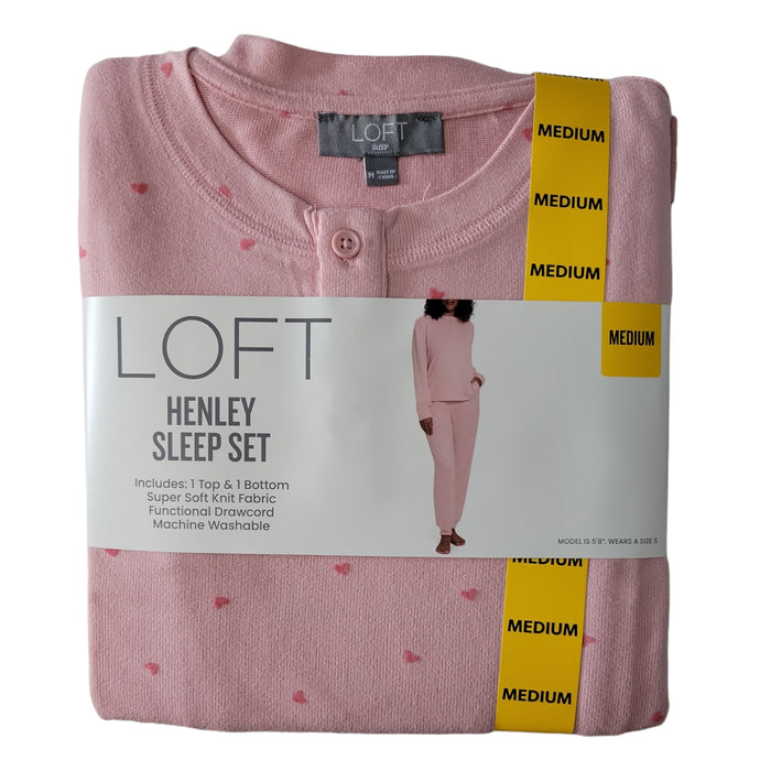 Loft Women's Soft Knit Long Sleeve Top & Pant Henley Sleep Set