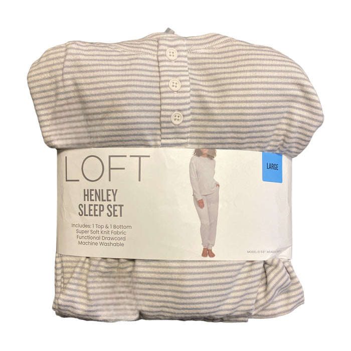 Loft Women's Soft Knit Long Sleeve Top & Pant Henley Sleep Set