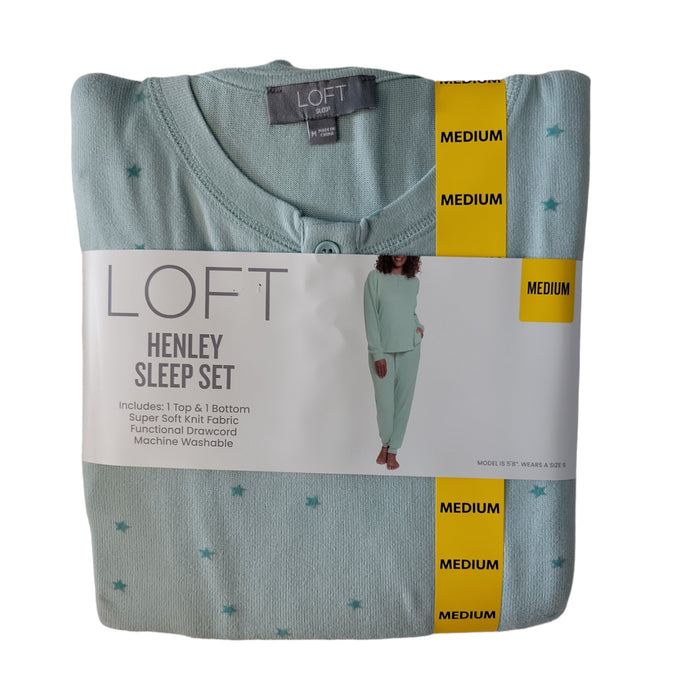 Loft Women's Soft Knit Long Sleeve Top & Pant Henley Sleep Set