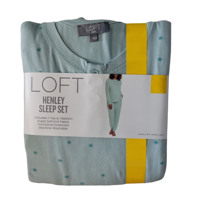 Loft Women's Soft Knit Long Sleeve Top & Pant Henley Sleep Set