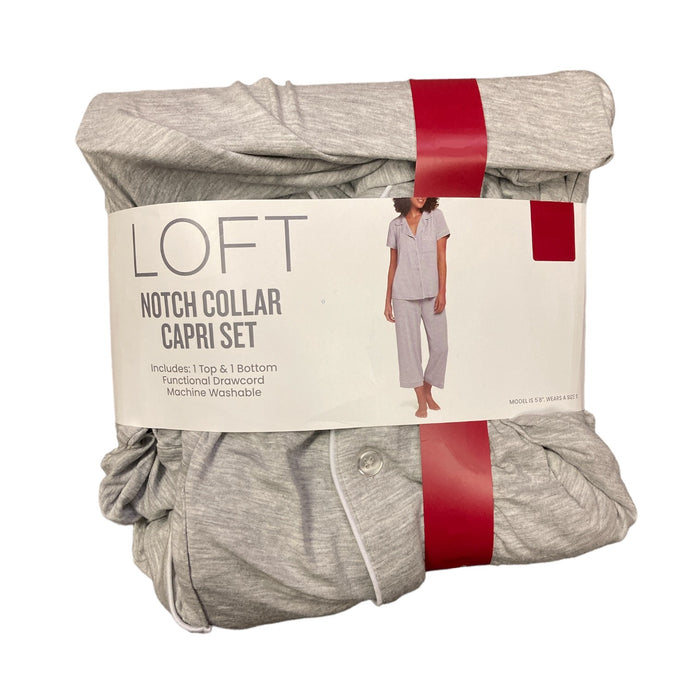 Loft Women's Notch Collar Short Sleeve and Drawcord Sleep Capri Pant Set