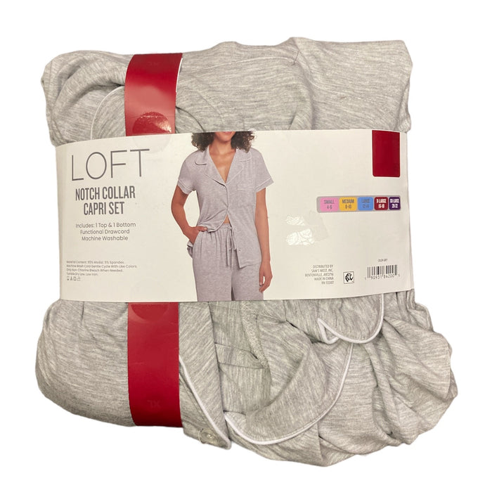 Loft Women's Notch Collar Short Sleeve and Drawcord Sleep Capri Pant Set