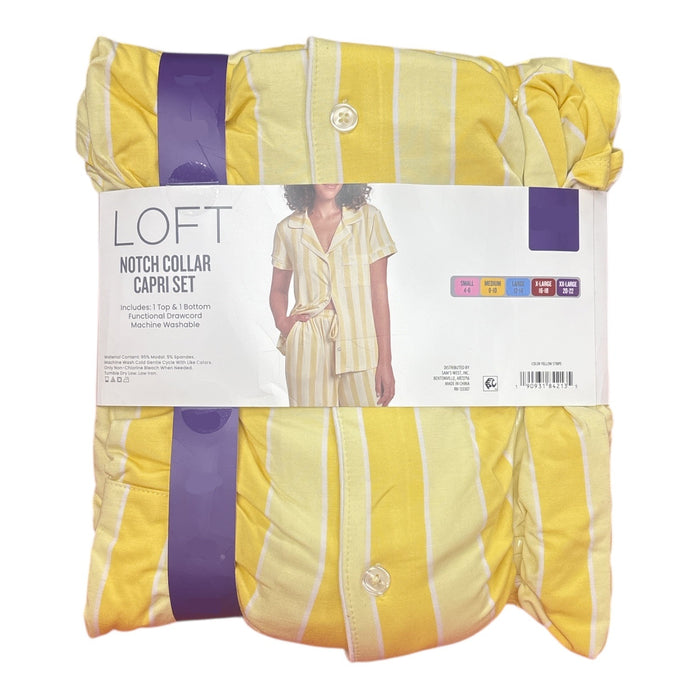 Loft Women's Notch Collar Short Sleeve and Drawcord Sleep Capri Pant Set